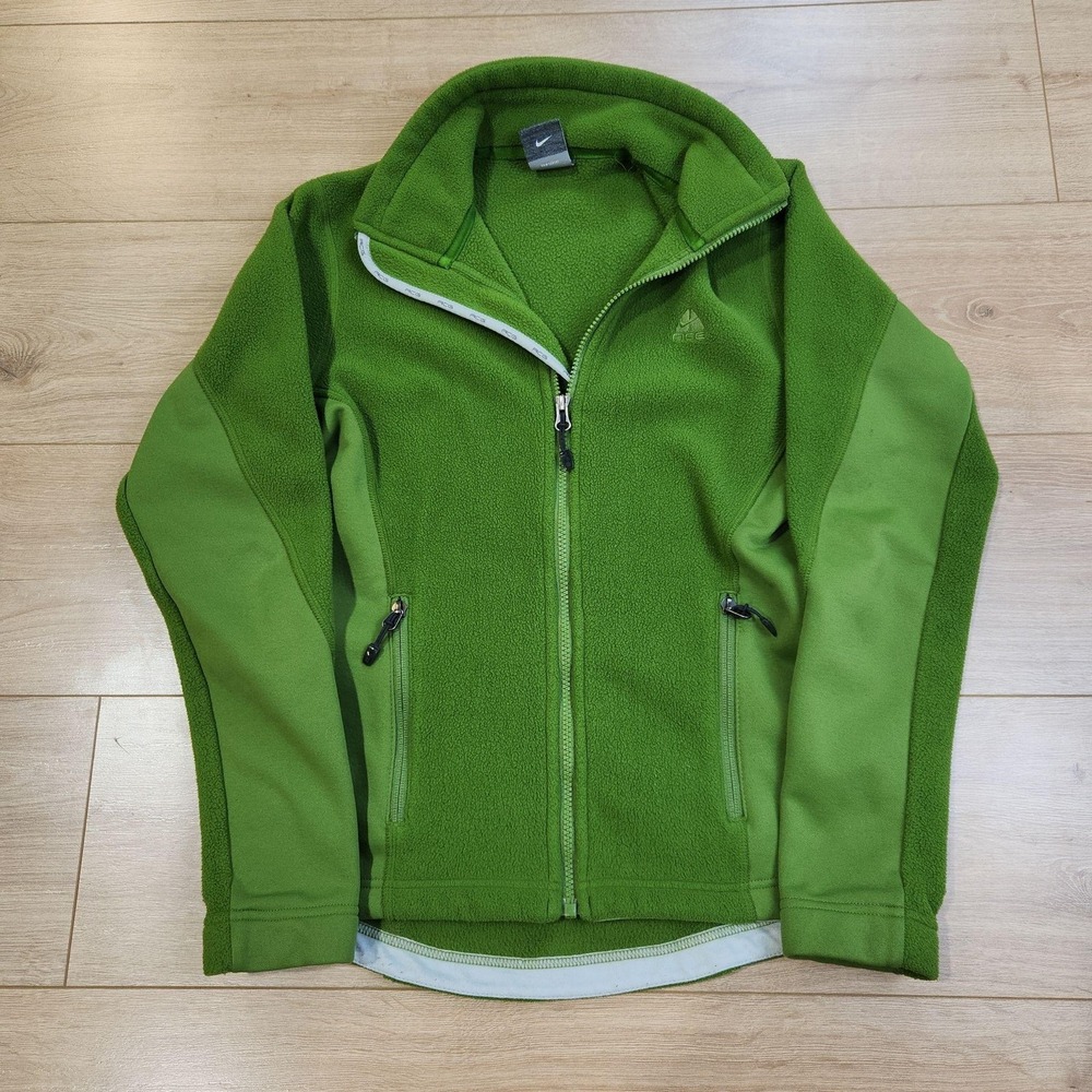 Nike ACG Fit Therma Jacket Womens Small Green Fleece Full Zip Hiking Pockets